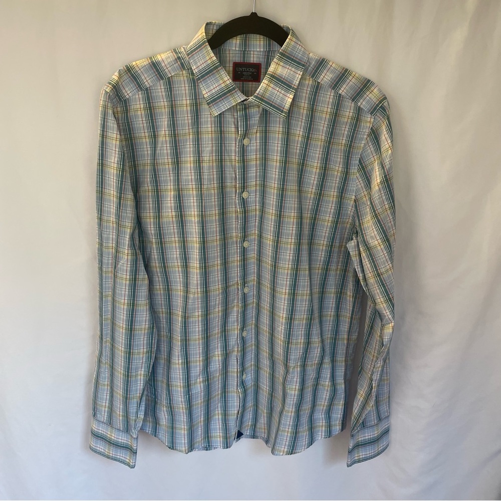 UNTUCKit Men's Medium Slim Fit Plaid Long Sleeve Button Front Shirt Cotton‎